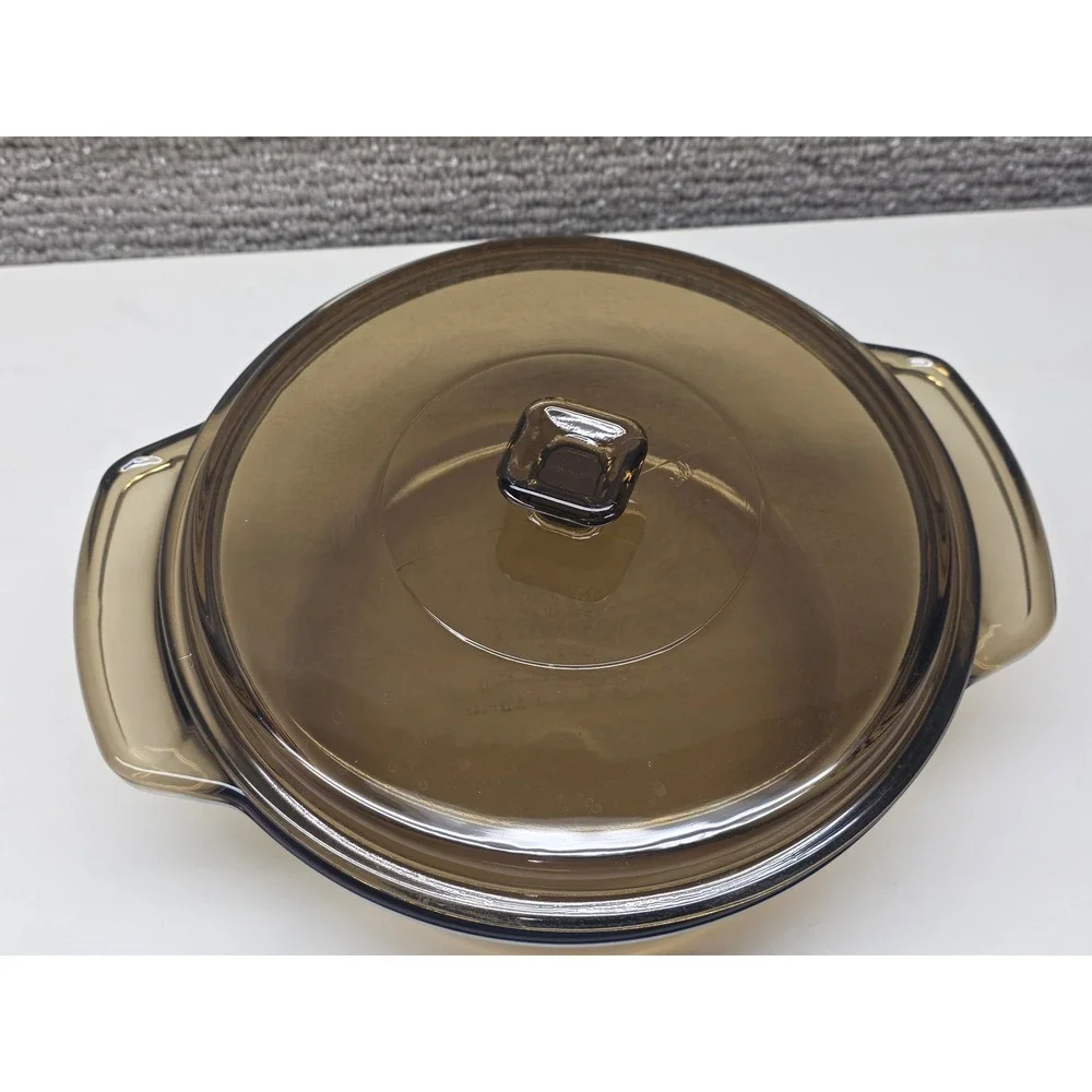 Anchor Hocking Amber Glass Casserole Dish w Lid 1.5 Qt Round Ovenware 1037 USA